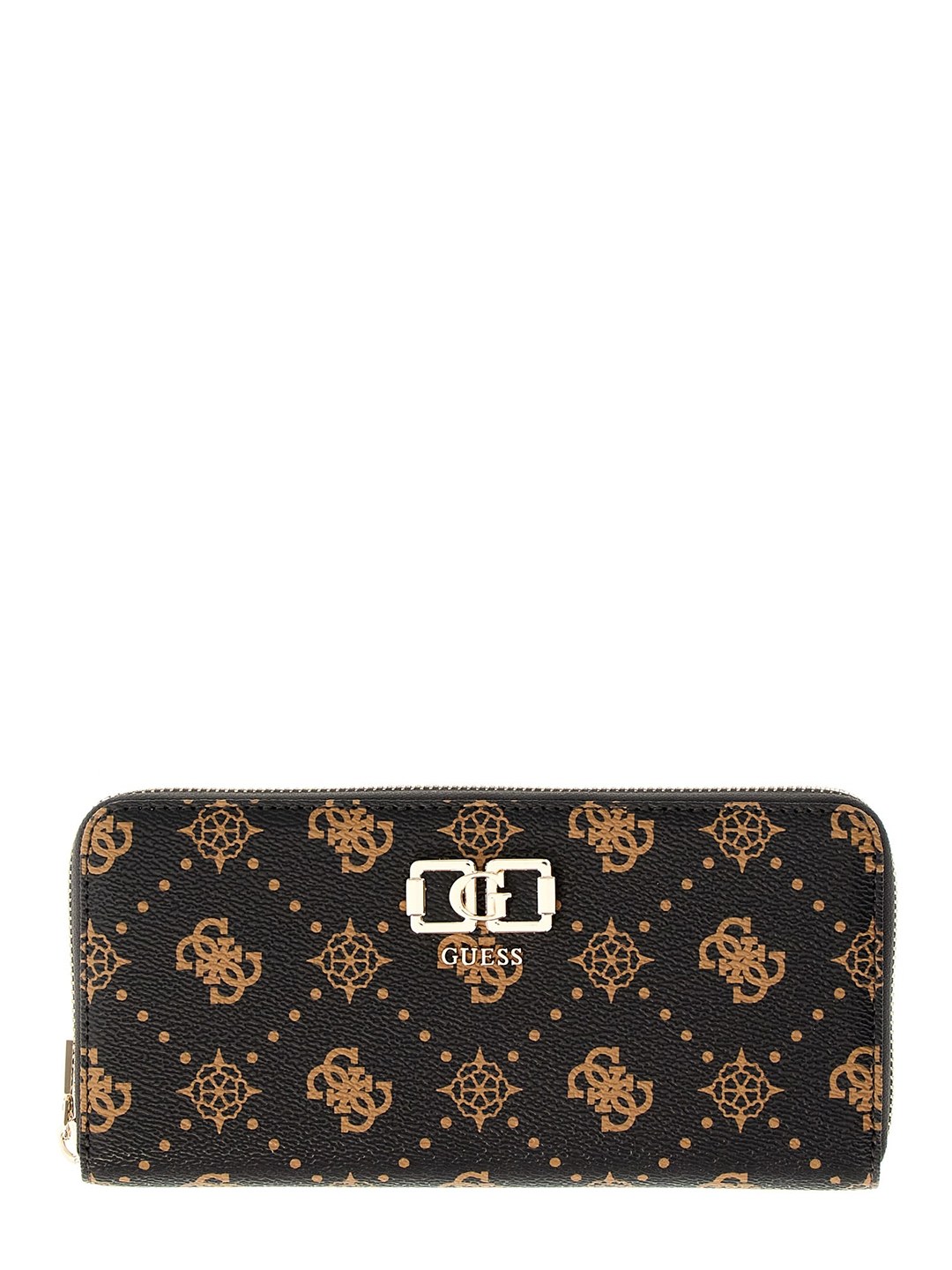 Women's Espresso Printed Pu Emelie Logo Large Zip-Around Wallet