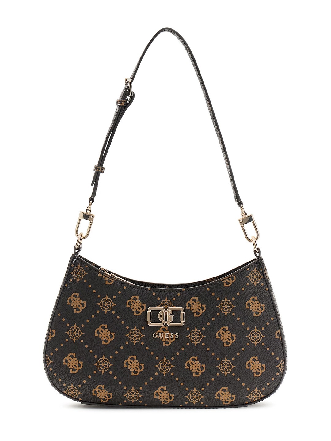 Black Printed Emelie Logo Top Zip Shoulder Bag