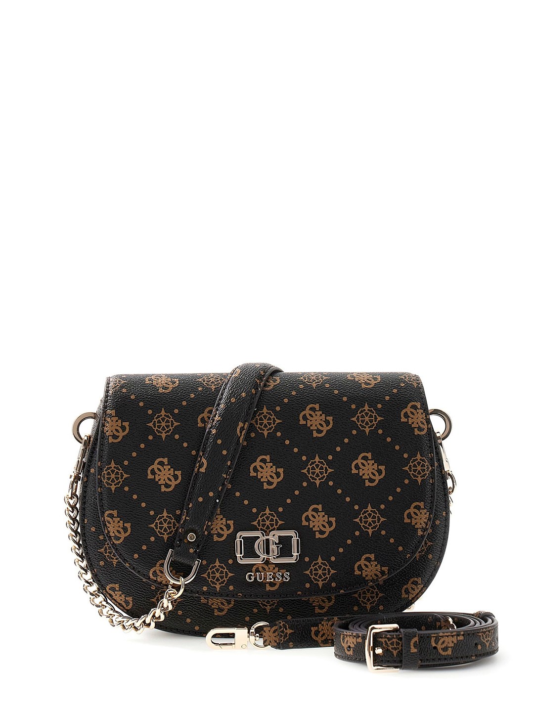 Black Printed Emelie Logo Flap Crossbody Bag