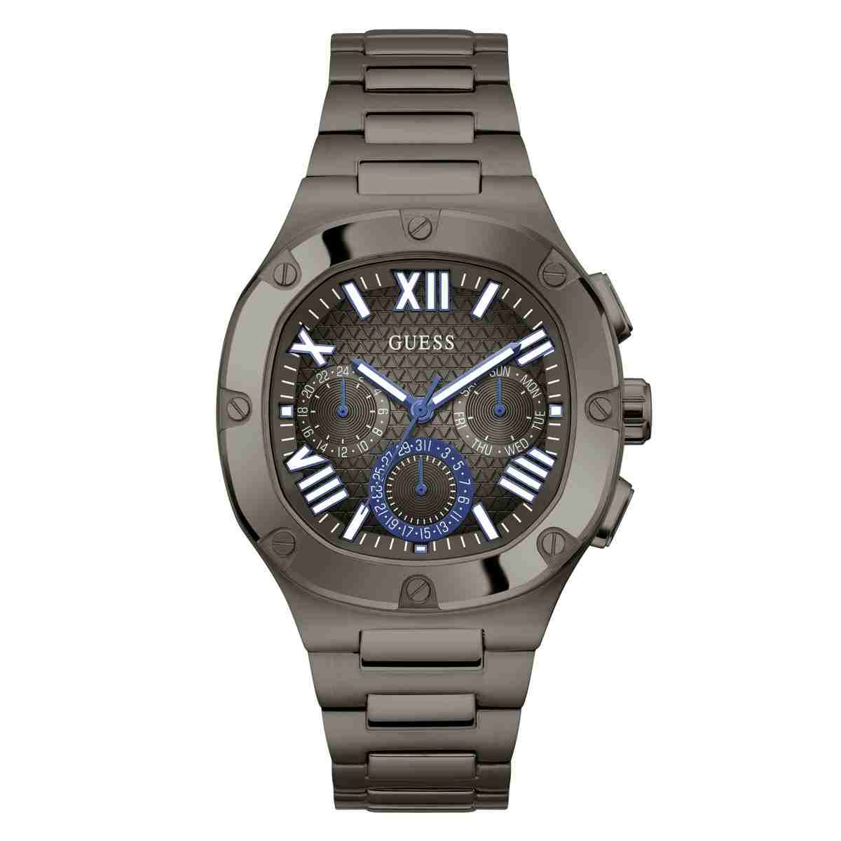 Men Gunmetal Octagon Multi-Function Watch