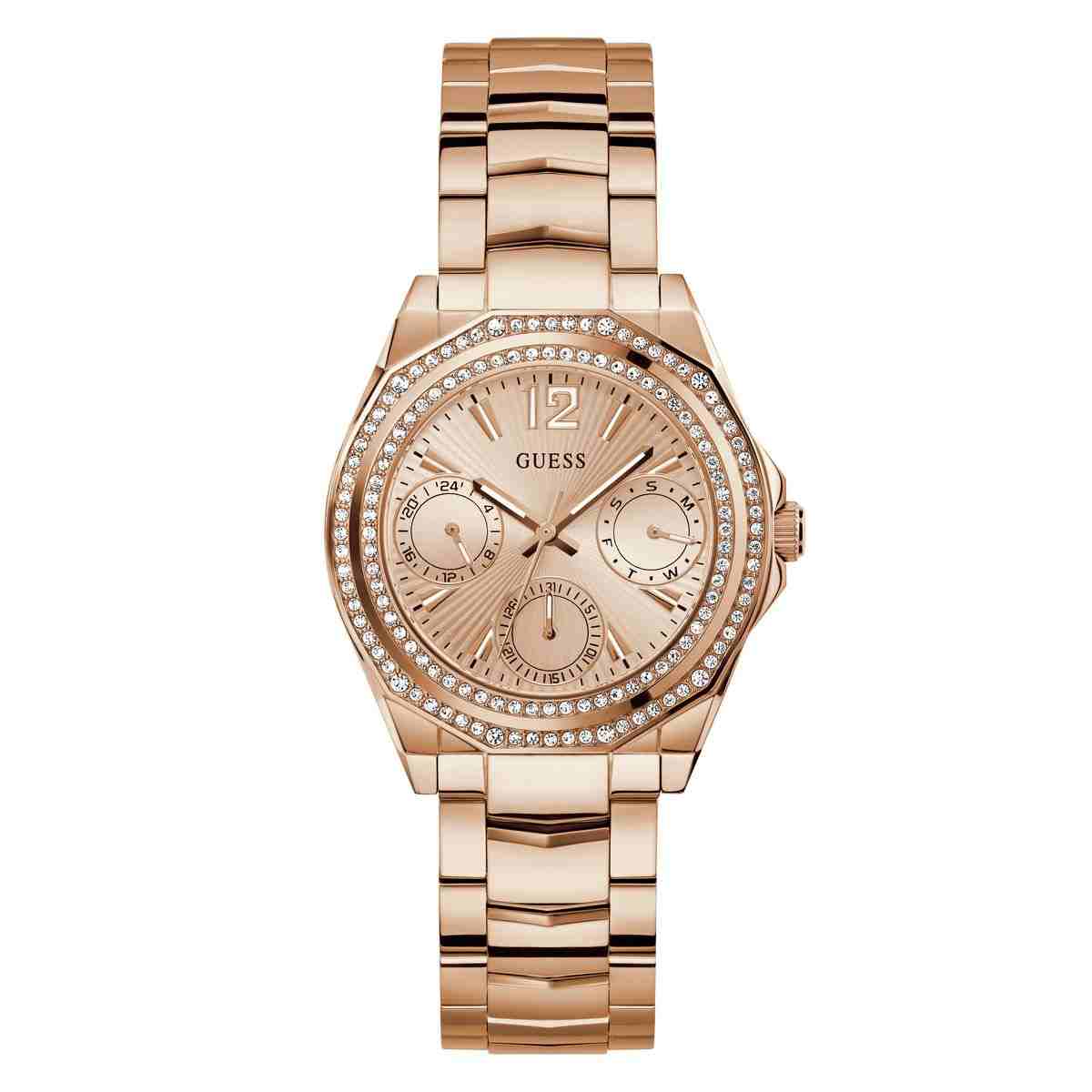 Women Rose Gold-Tone Octagon Multi-Function Watch