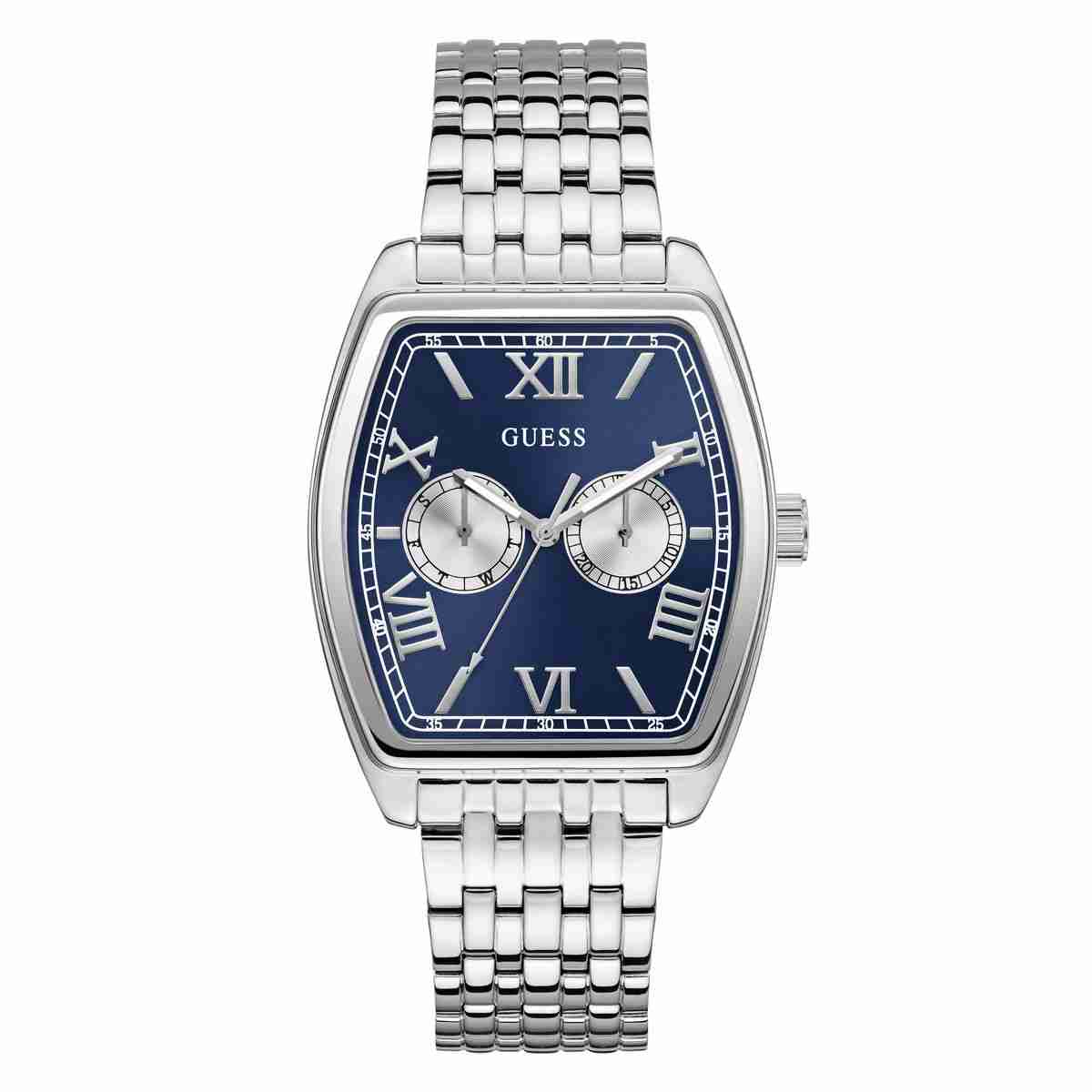 Men Silver-Tone Tonneau Multi-Function Watch