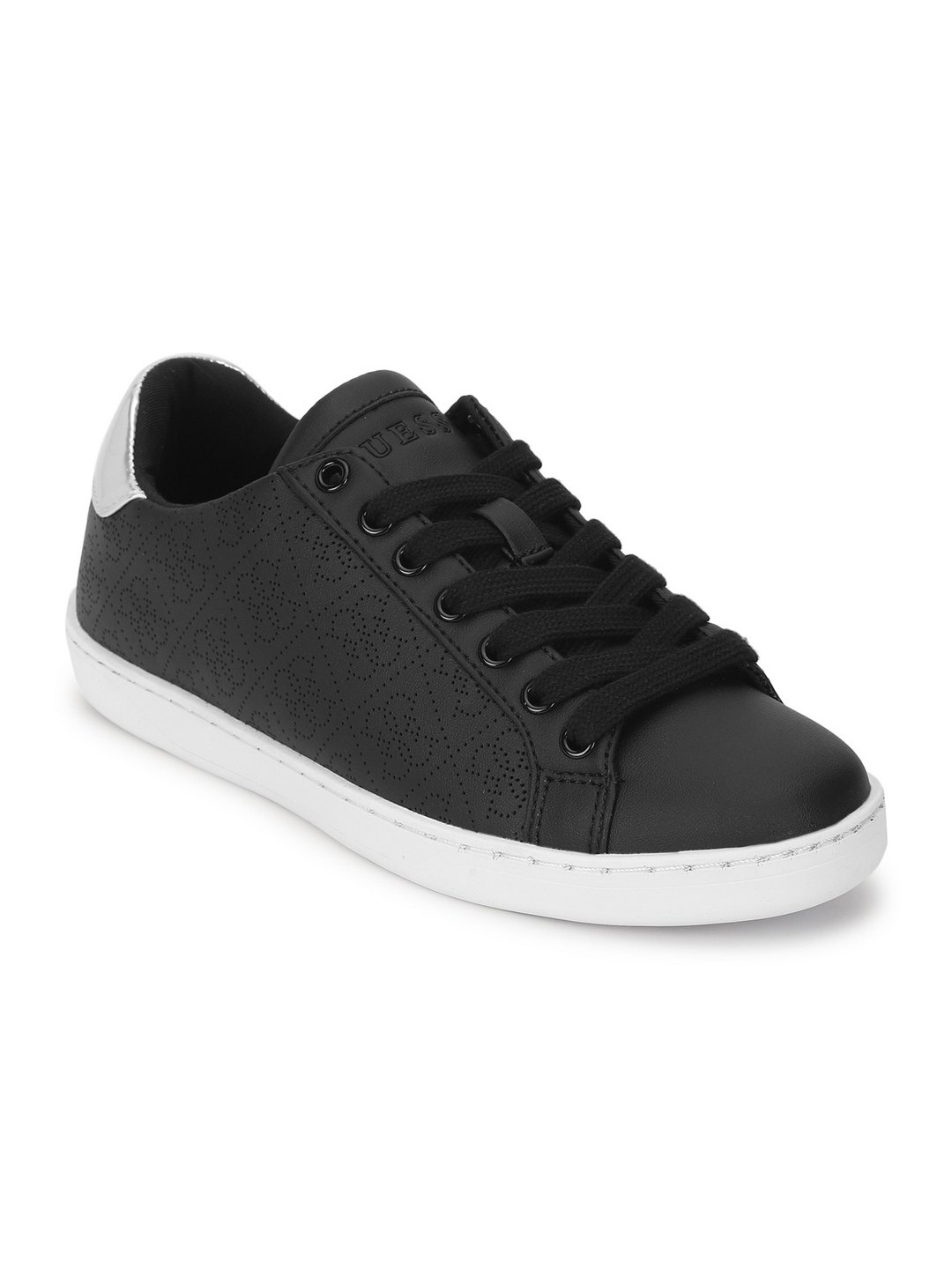 Black Polyurethane Lace-ups Perforated Sneaker