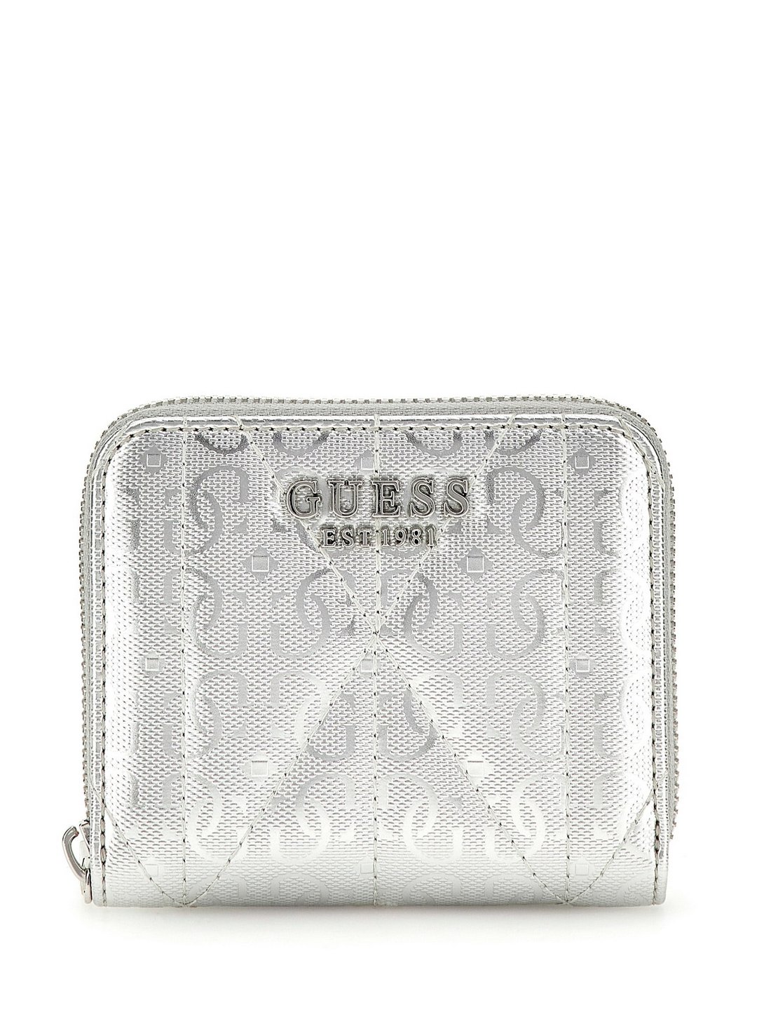 Guess Silver Textured Aldina Zip Around Wallet