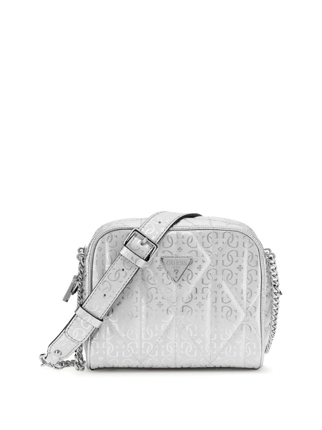Guess Silver Quilted Aldina Camera Crossbody Bag