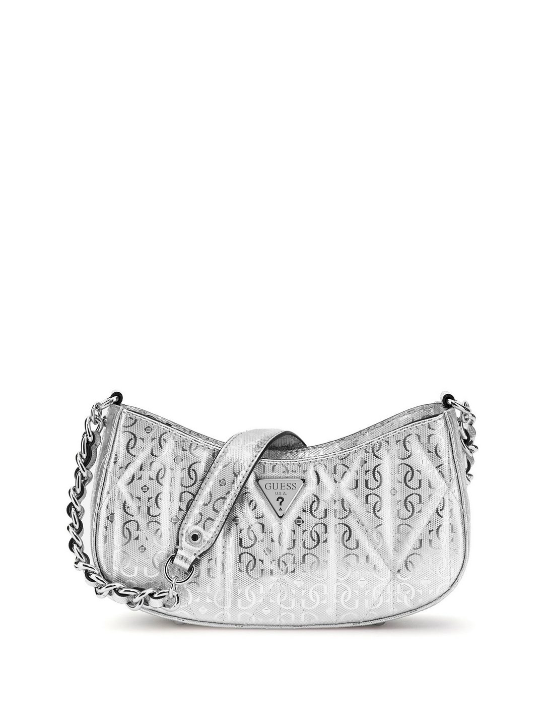Guess Silver Textured Aldina Top Zip Shoulder Bag