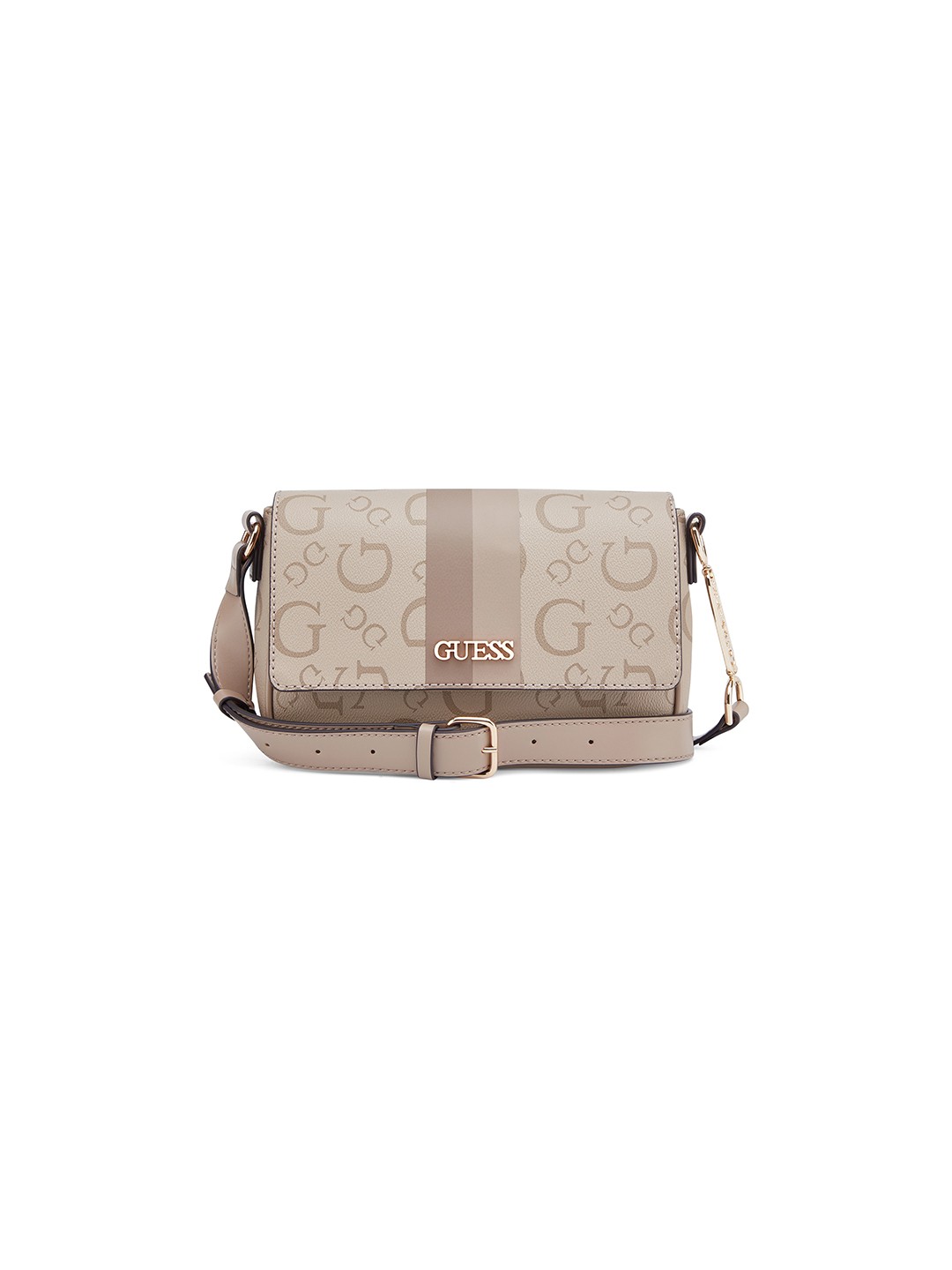 Taupe Printed Magnetic Snap Wester Flap Crossbody Bag