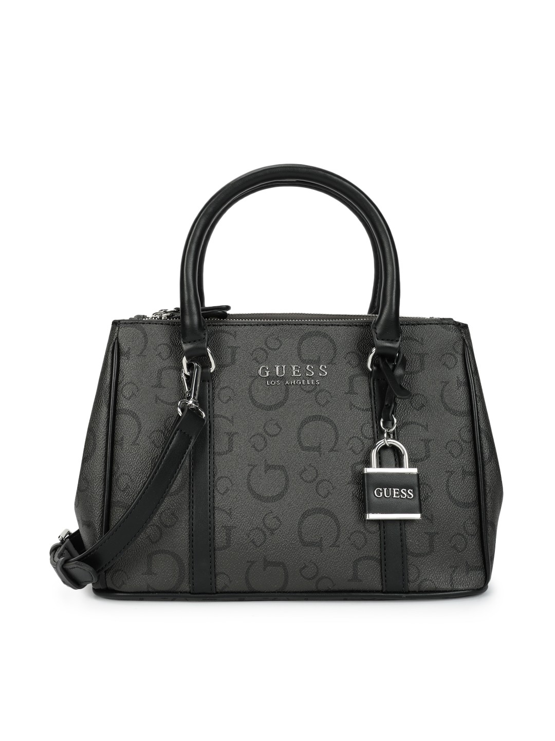 Guess Charcoal Grey Printed Saffron Satchel