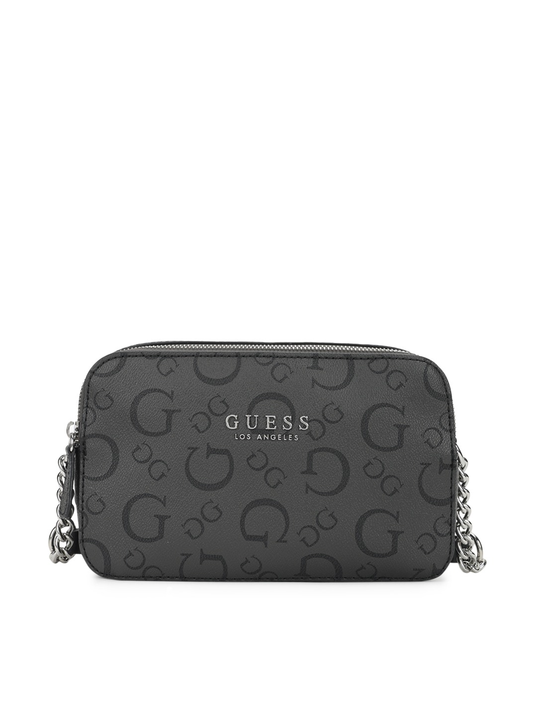 Guess Charcoal Grey Printed Saffron Crossbody Bag