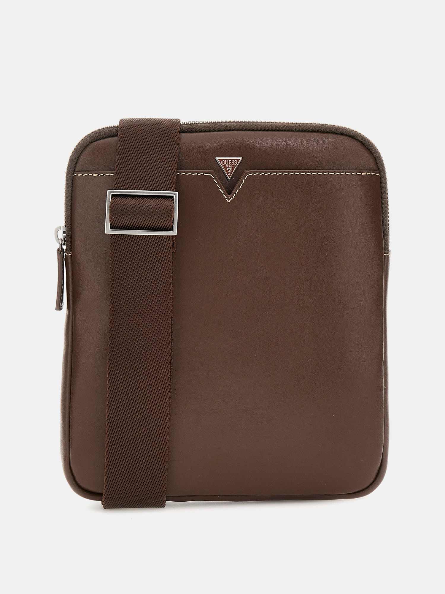 Guess Brown Leather Solid Men Sling Bag