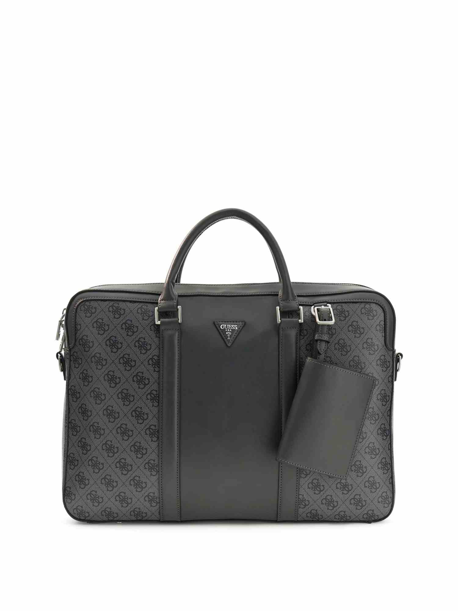 Guess Black Polyurethane Printed Men Laptop Bag