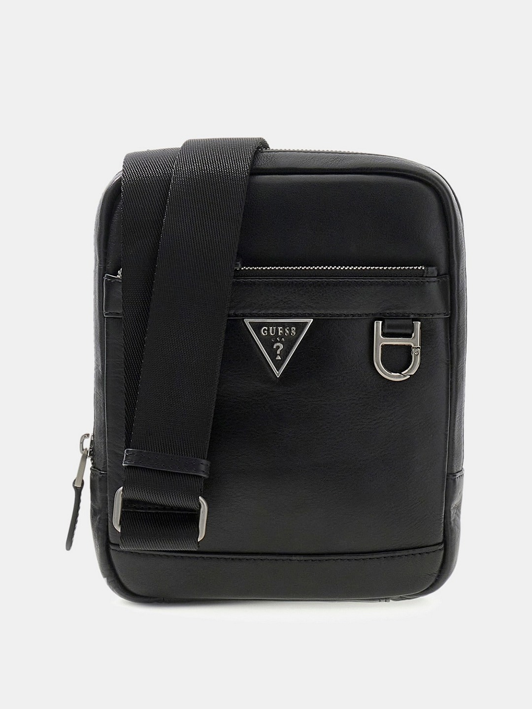 Guess Men Monaco Black Zipper Solid Crossbody Bag