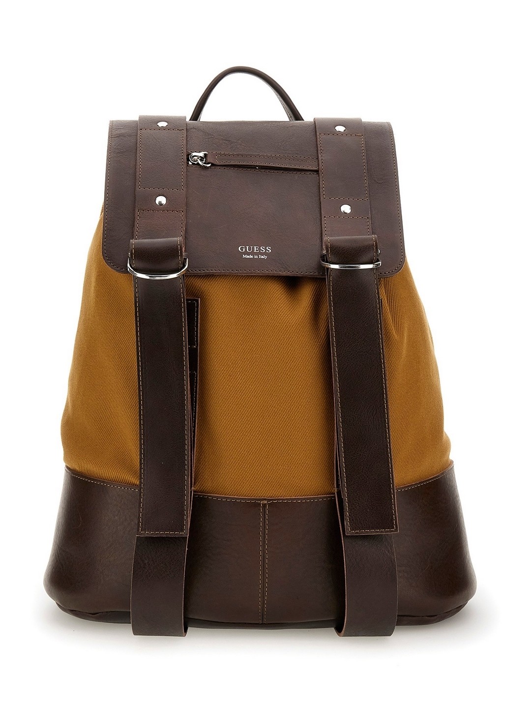 Brown Color-Blocked Cotton Blend Backpack