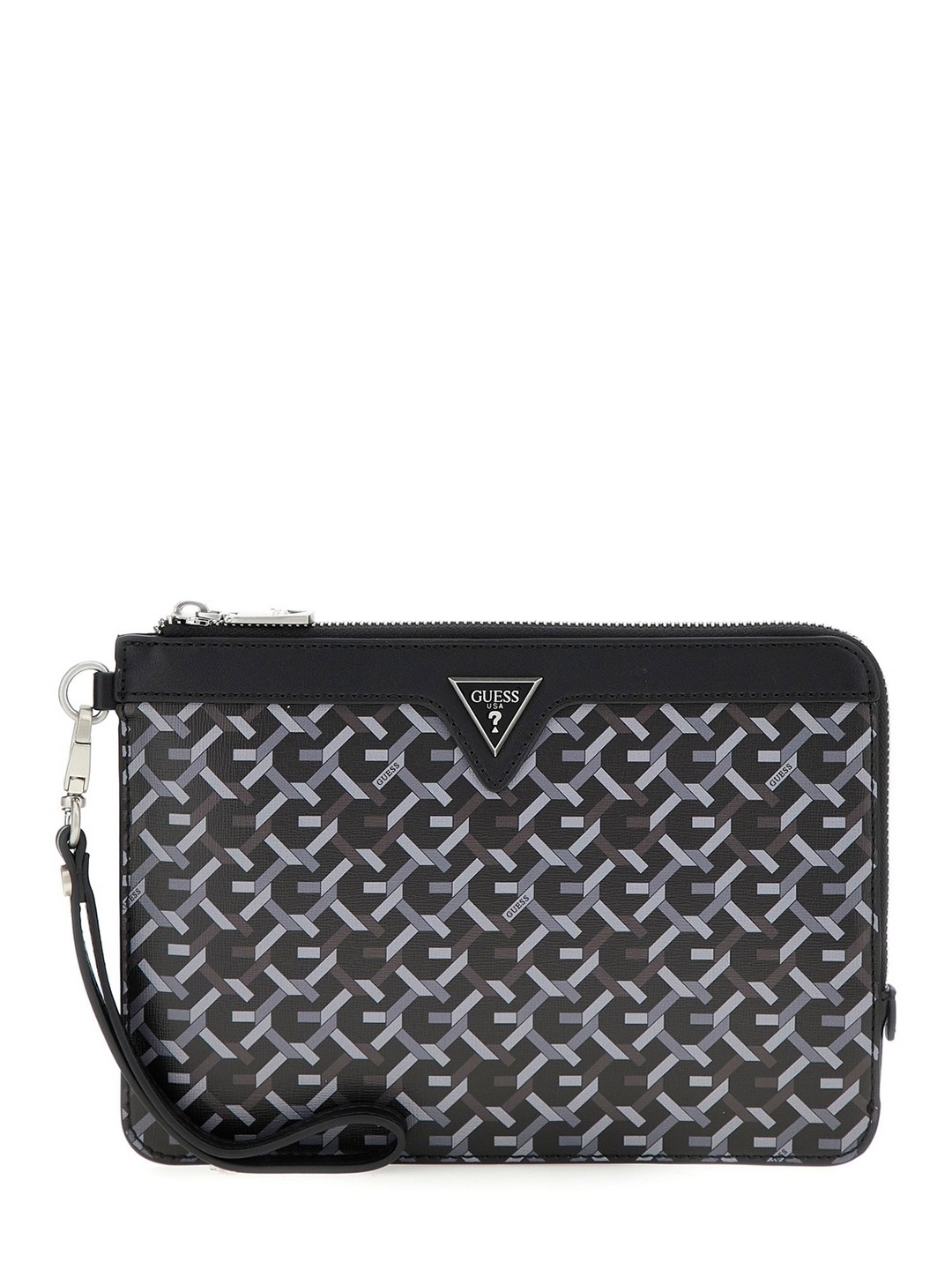 Guess Men Torino Black Zipper Printed Clutch