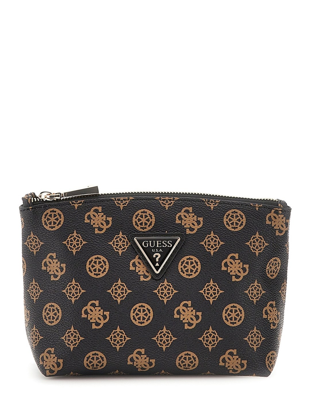 Guess Brown Printed Wilder Large Top Zip Pouch