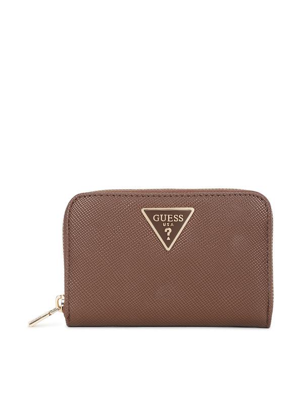Brown Textured Laurel Zip Around Wallet