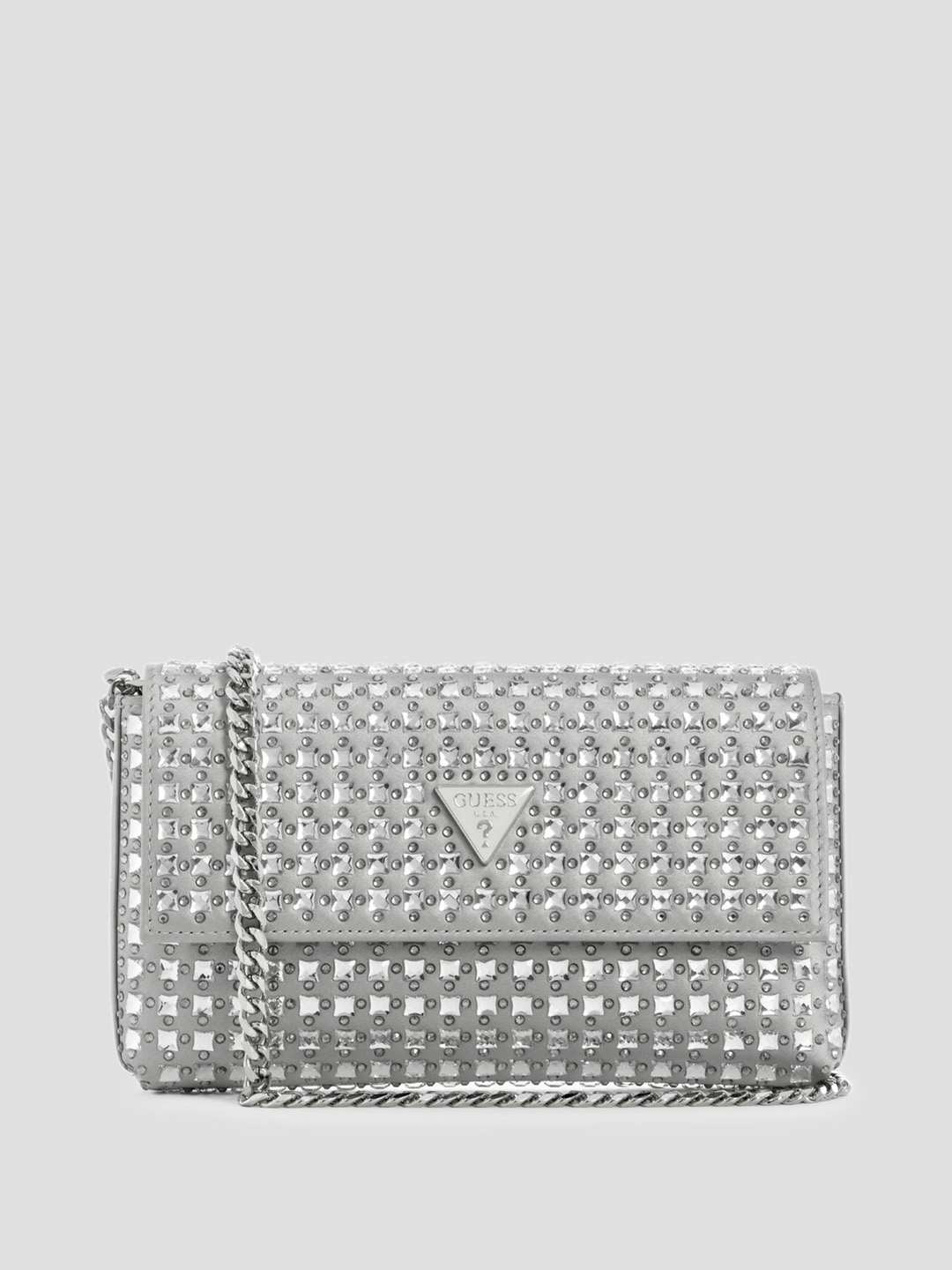 Grey Embellished Zalina Flap Clutch