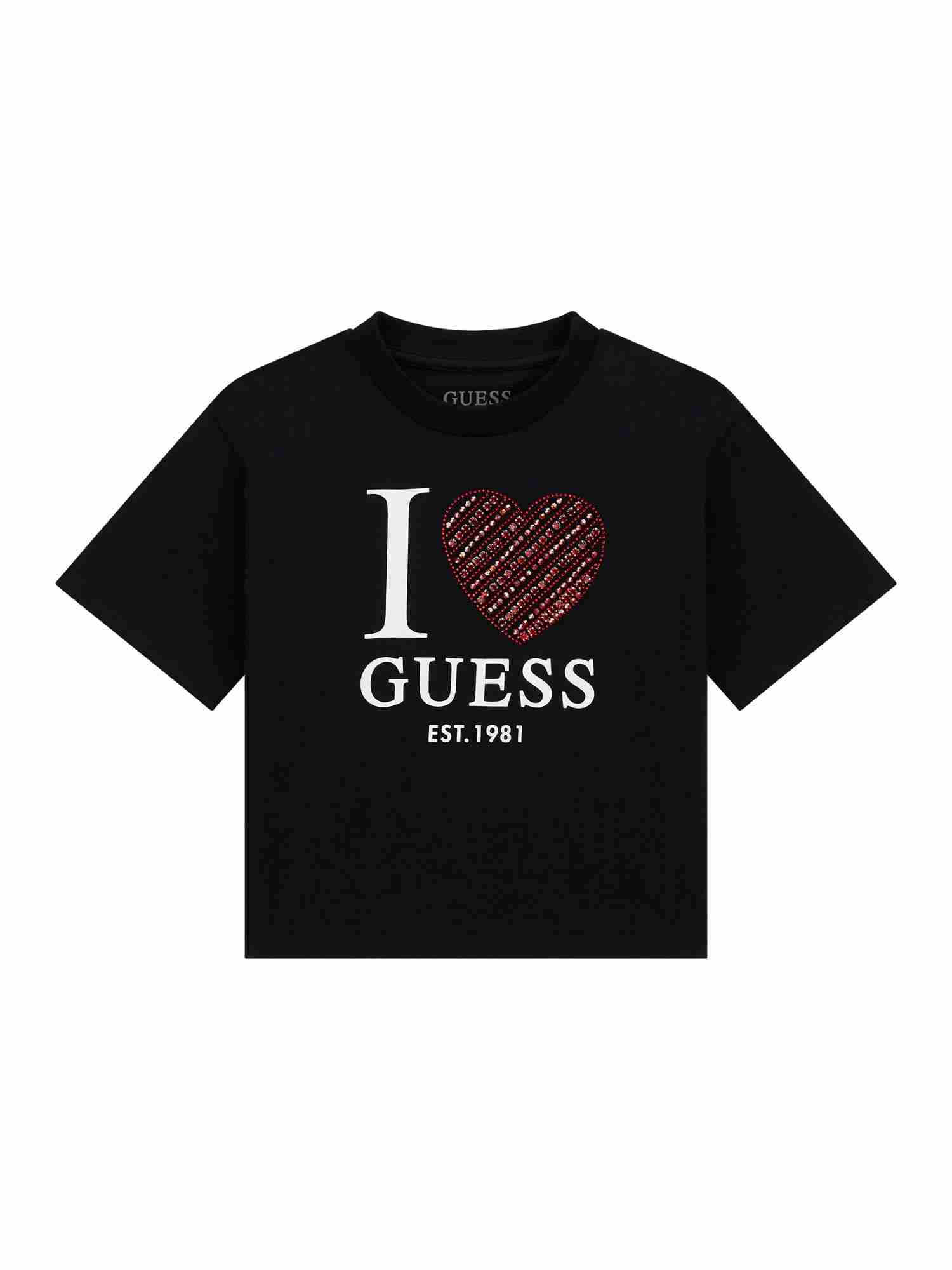 Guess Kids Girls Black Typography Round Neck Short Sleeve Mid Organic T-Shirt