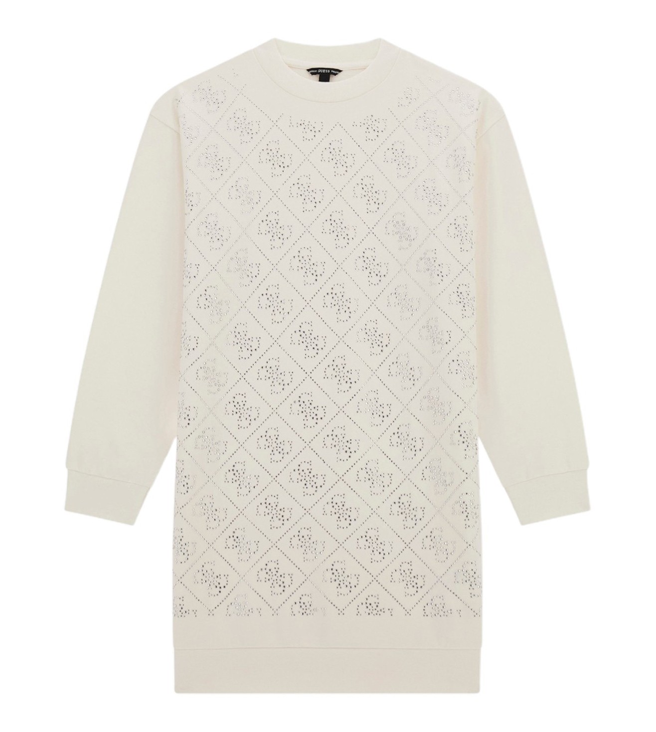 Guess Girls Cream Geometric Embellished Round Neck Long Sleeves Sweater Dress