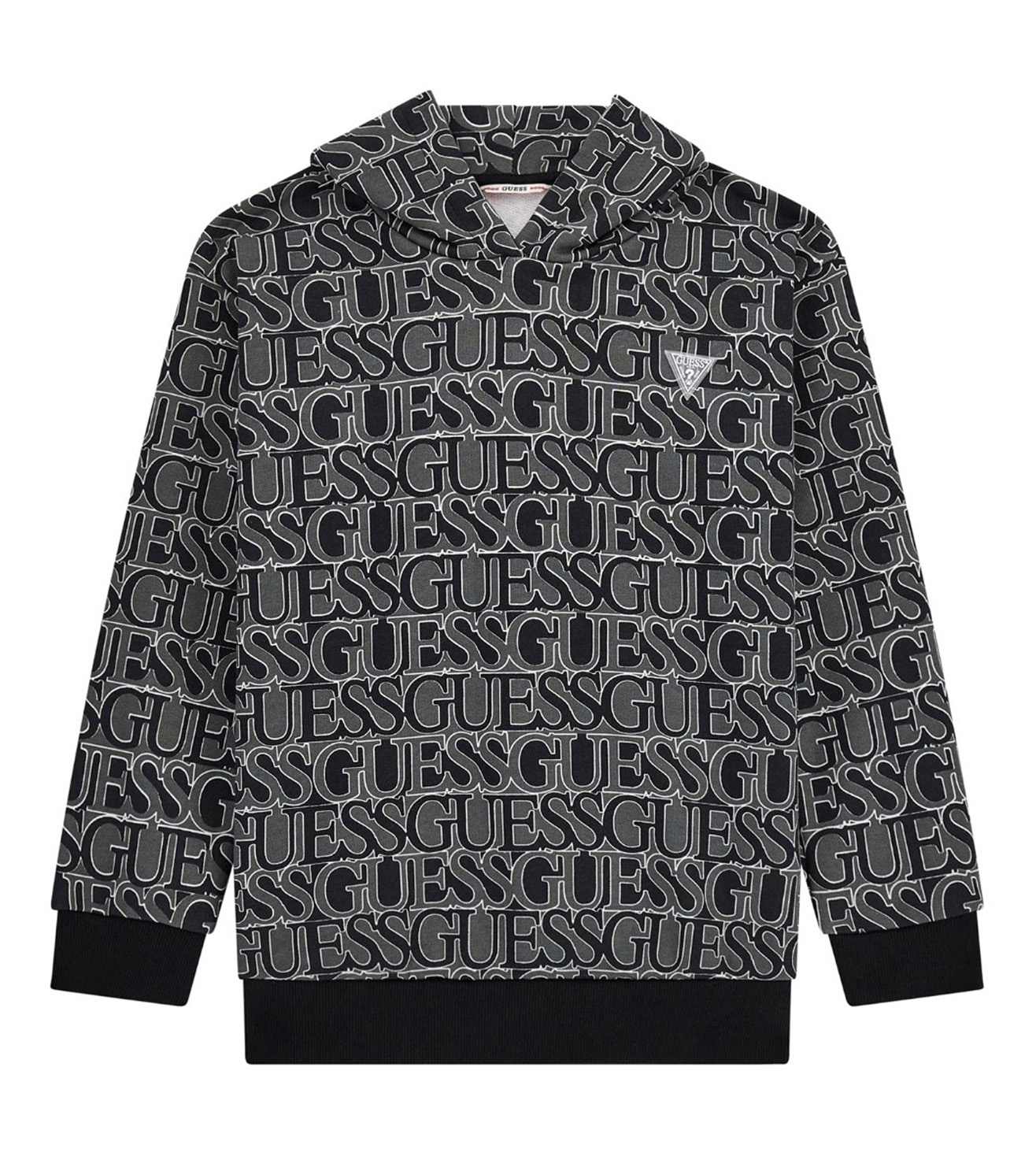 Guess Girls Black Typographic Print Hooded Long Sleeves Sweatshirt