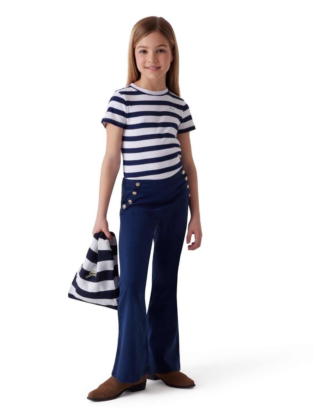 Guess Blue Blended Solid Girls Flare Pant