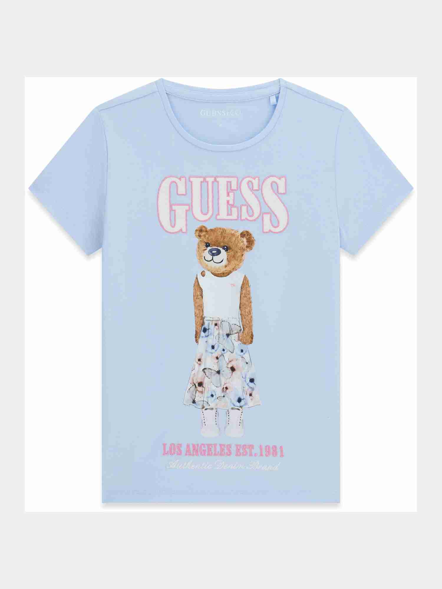 Guess Kids Girls Blue Graphic Round Neck Short Sleeve Mid Organic T-Shirt