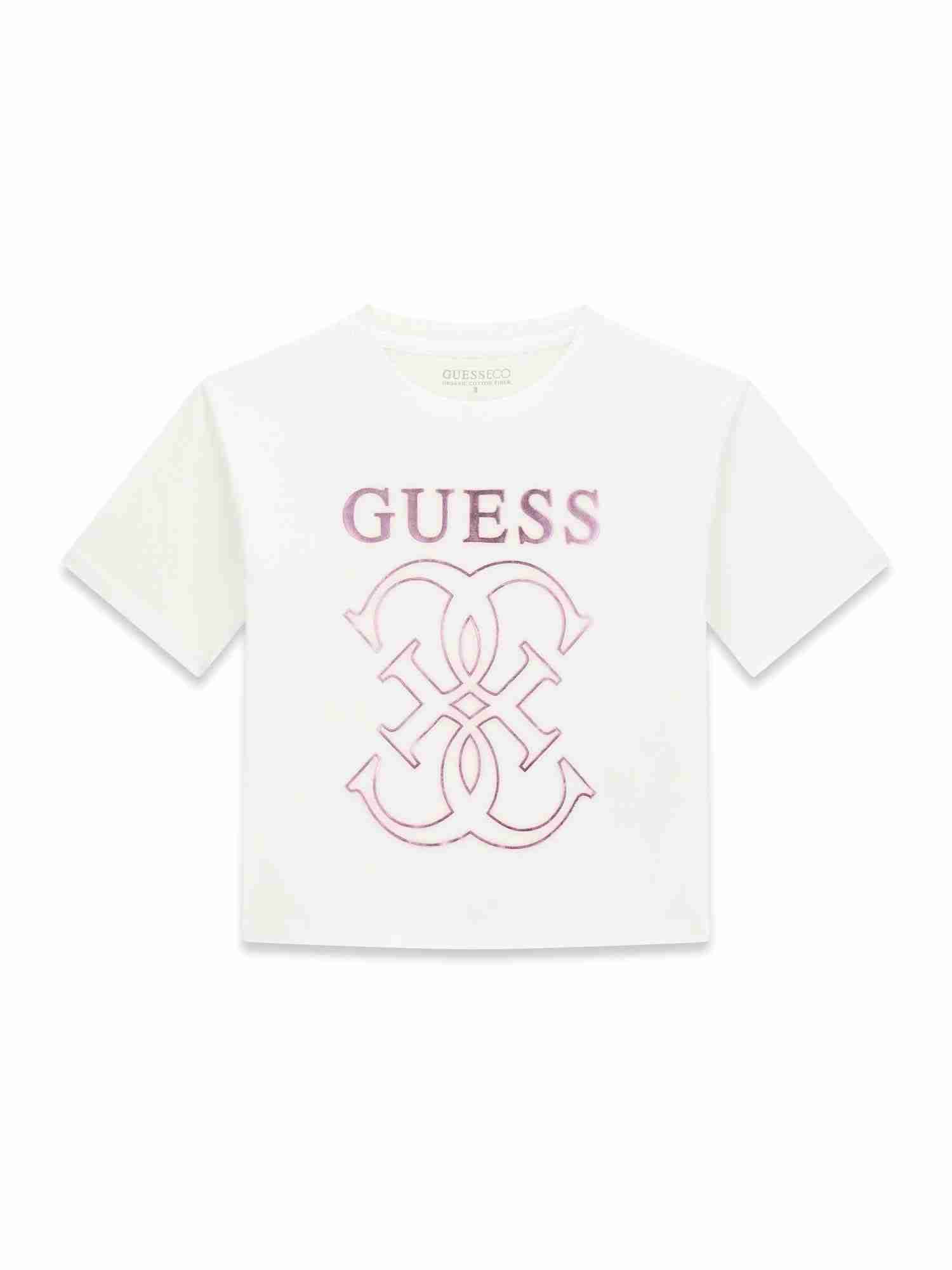Guess Kids Girls White Printed Round Neck Short Sleeve Mid Organic T-Shirt