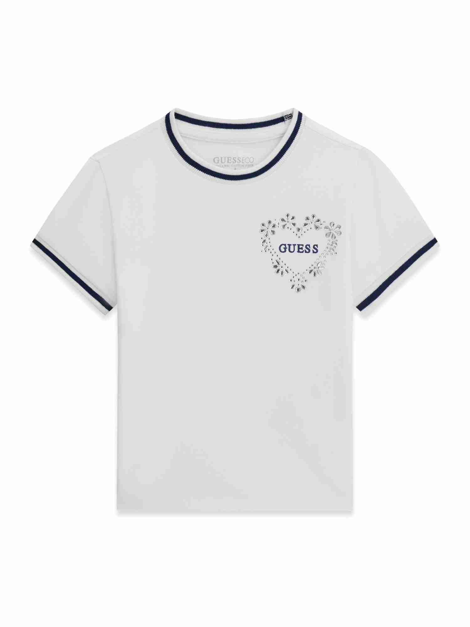 Guess Kids Girls White Floral Heart Graphic Round Neck Short Sleeve Mid Organic T-Shirt