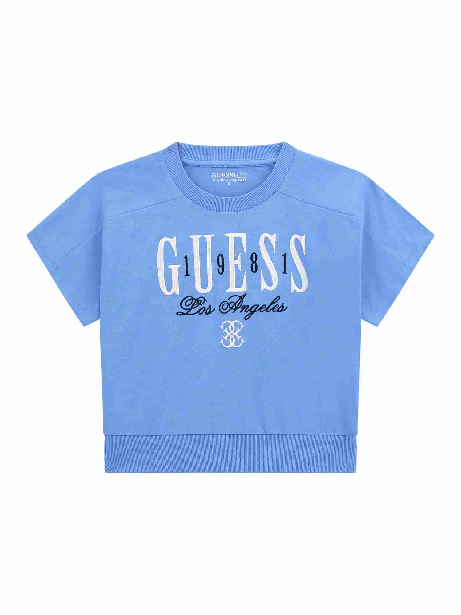 Guess Kids Girls Blue Typography Round Neck Short Sleeve Batwing T-Shirt