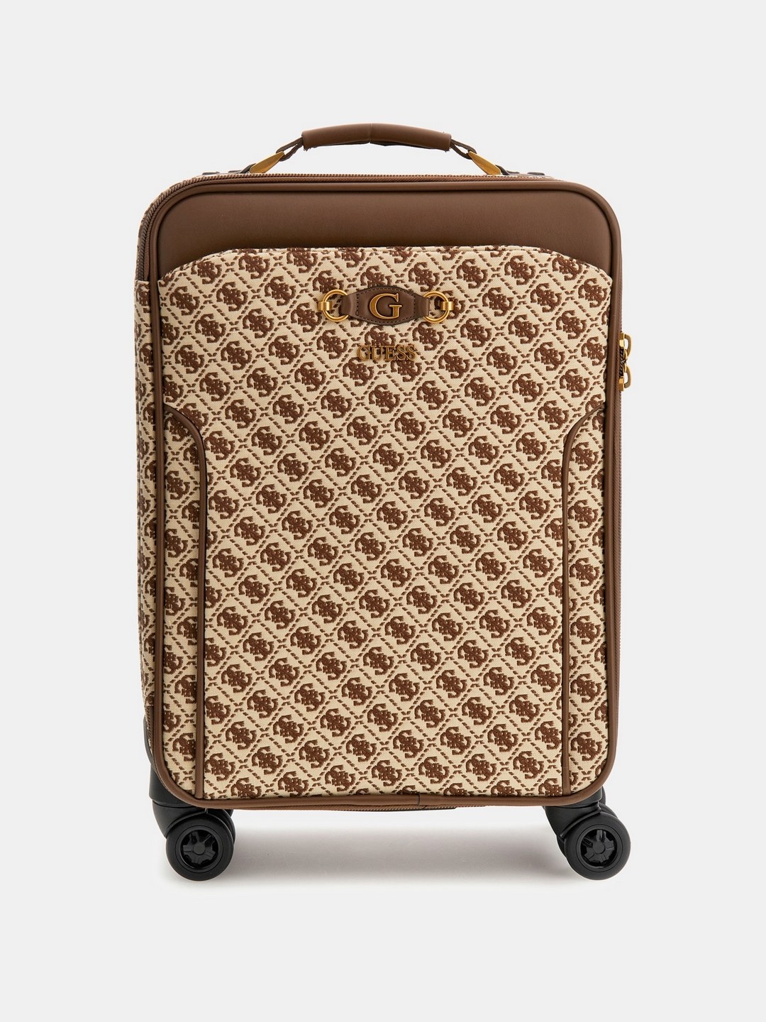 Guess Brown Self Design Trolley Bag