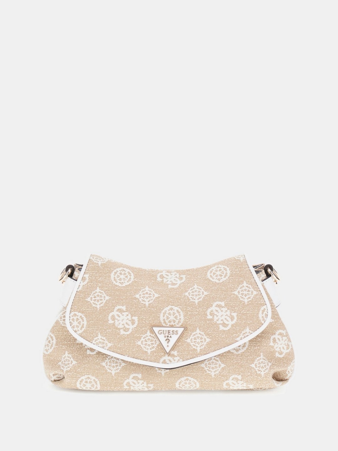 Guess White Logo Printed Beyza Flap Shoulder Bag