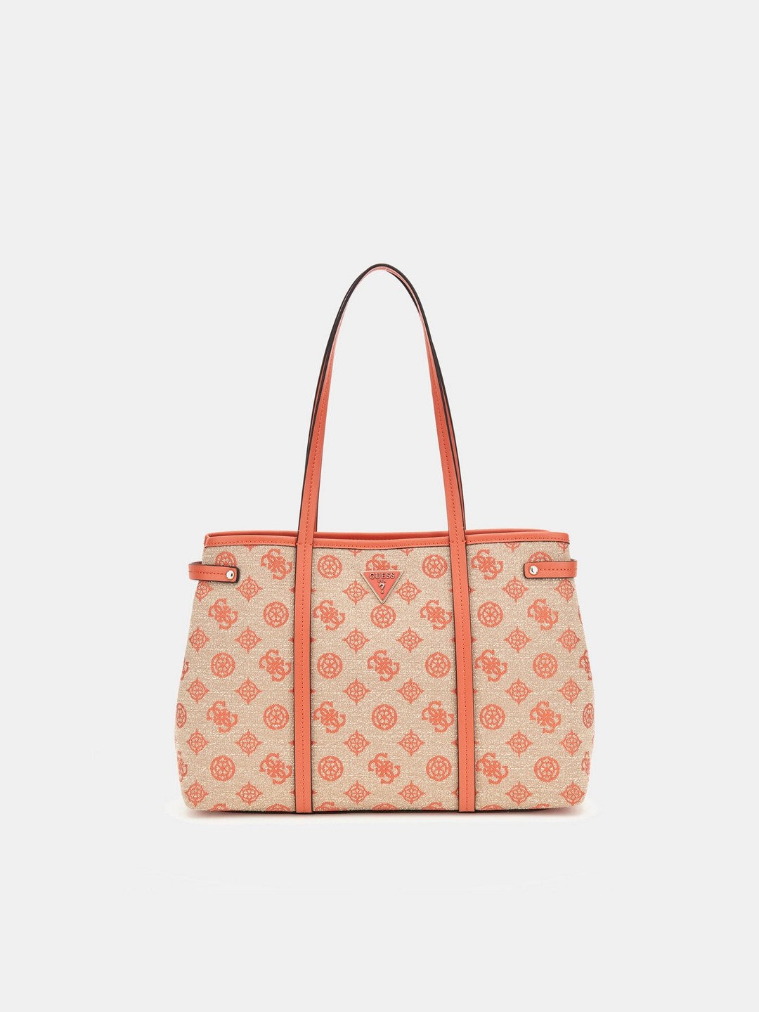 Guess Coral Red Logo Printed Beyza Girlfriend Tote Bag