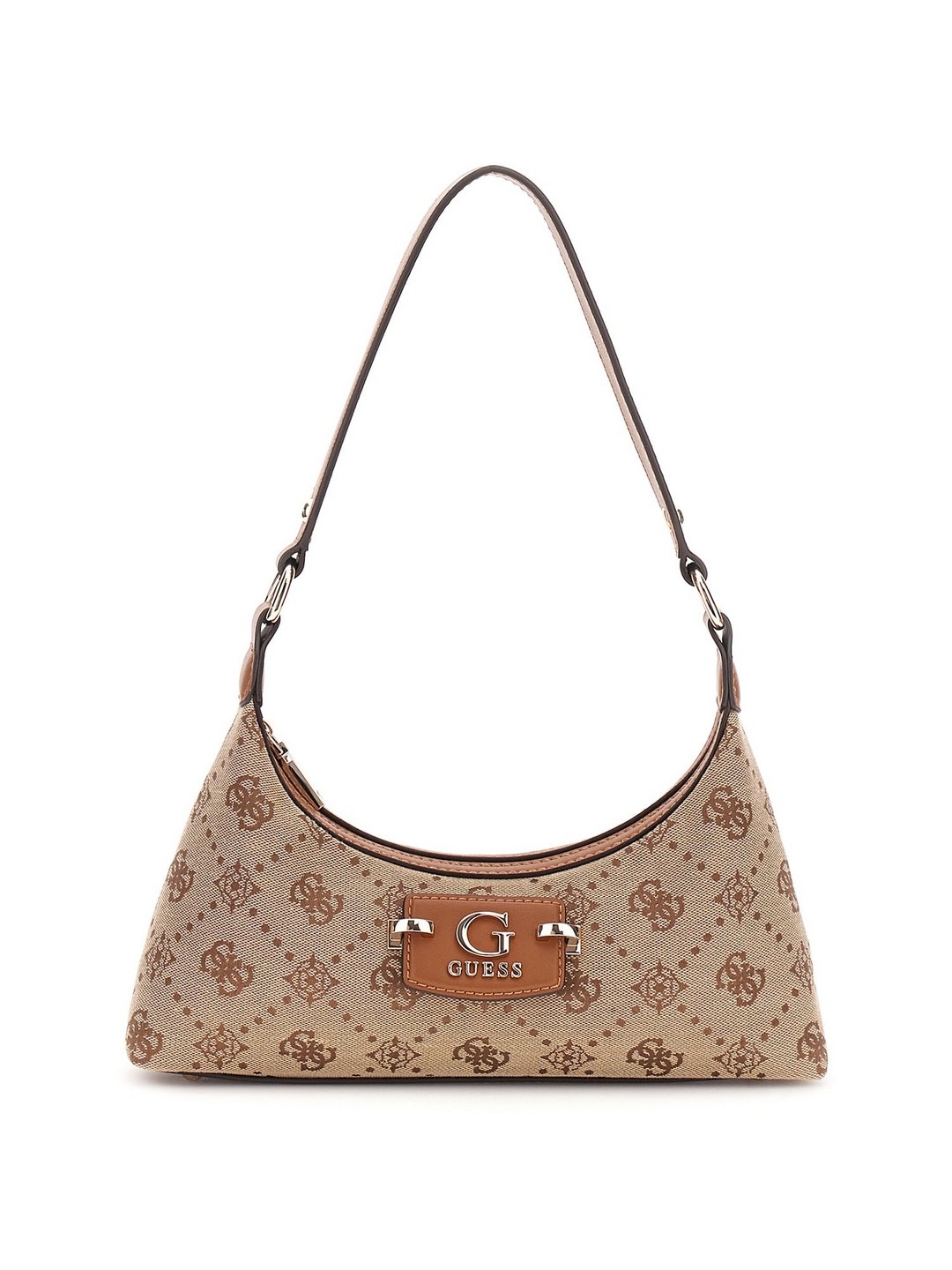 Guess Latte Logo Printed Neda Top Zip Shoulder Bag