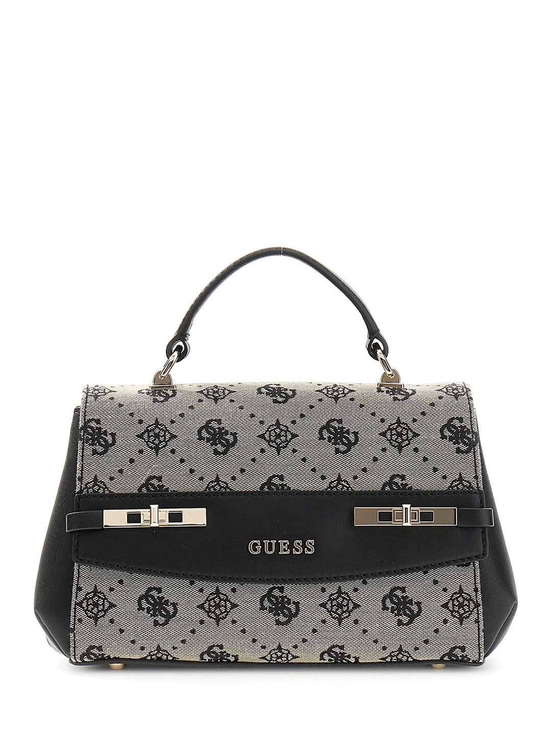 Black Self Design Magnet Melinda Logo Top Handle Flap Shoulder Bag