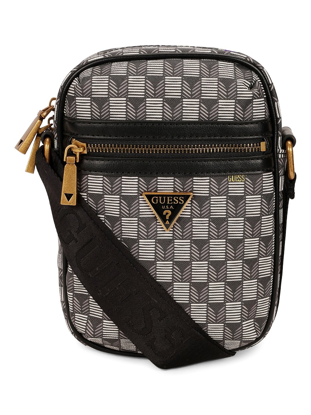 Guess Grey PU Printed MEN Camera Bag