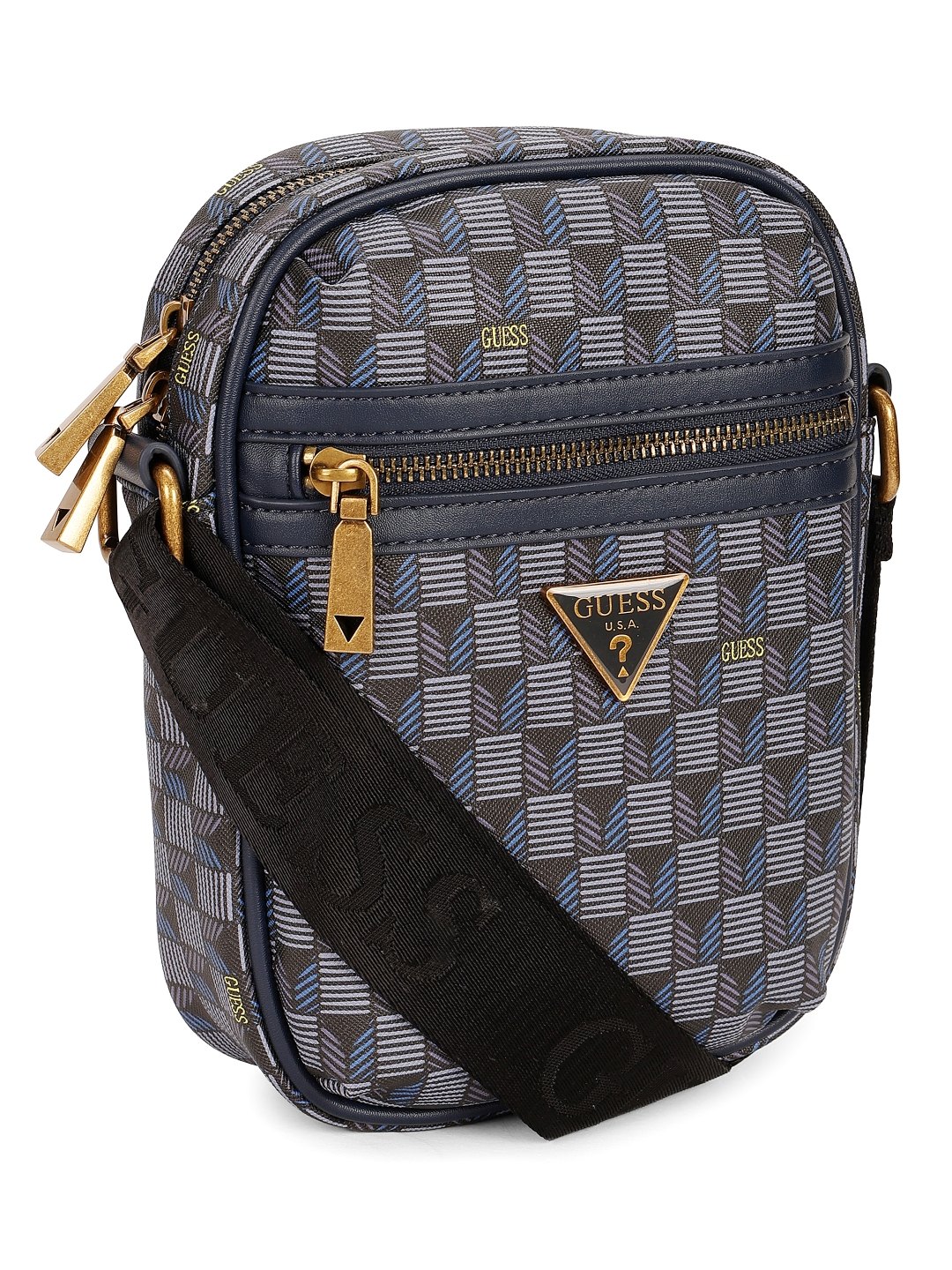 Guess Navy PU Printed MEN Camera Bag