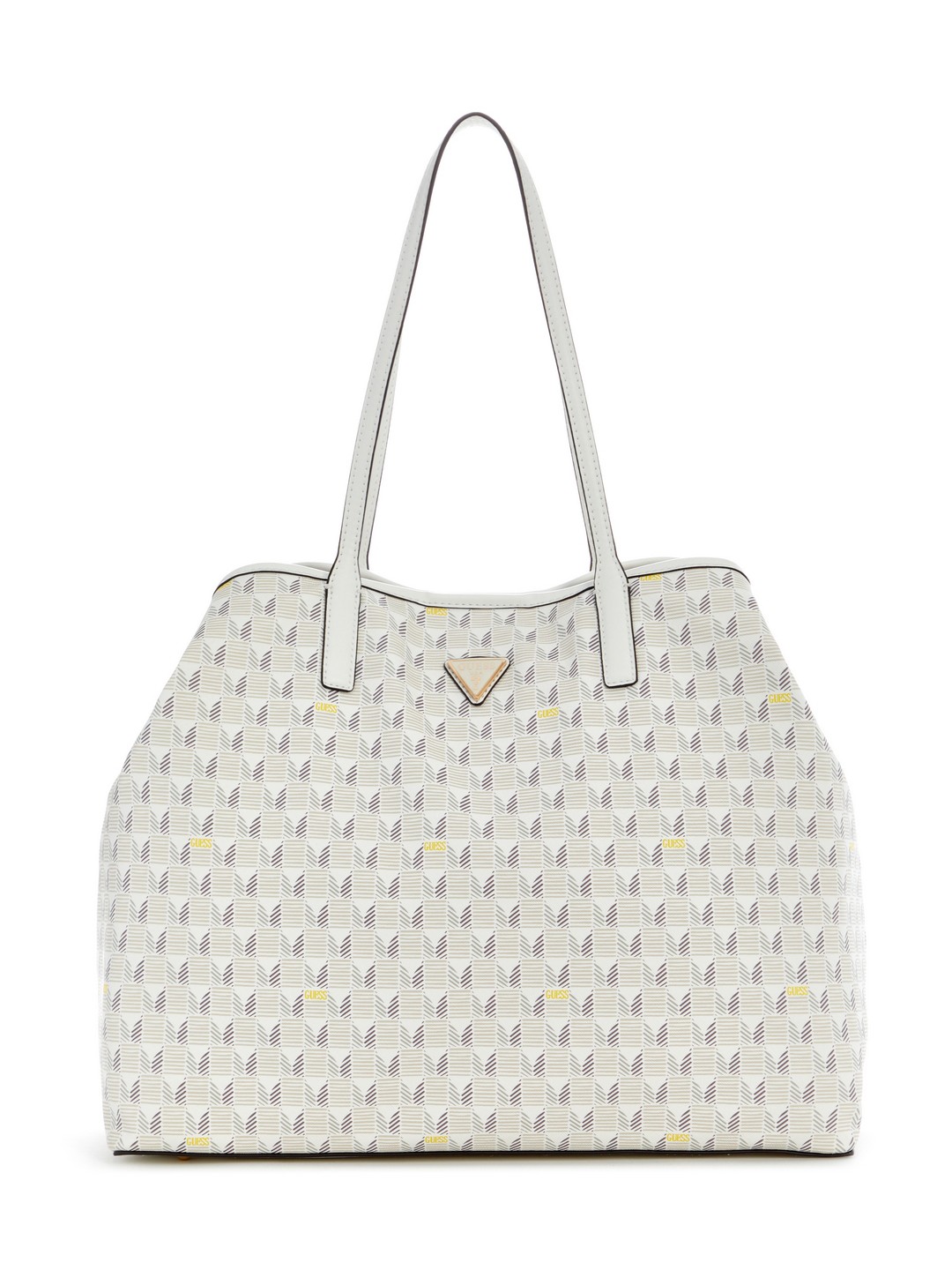 Guess Women White Geometric Top Handles Tote Bag with Inner Bag