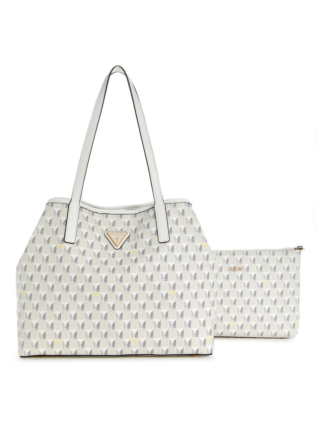 Guess Polyurethane White Printed Women Vikky Ii 2 In 1 Tote Bag