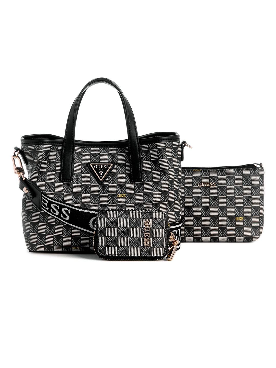 Black Logo Printed Wave Mini Crossbody Bag With Pouch