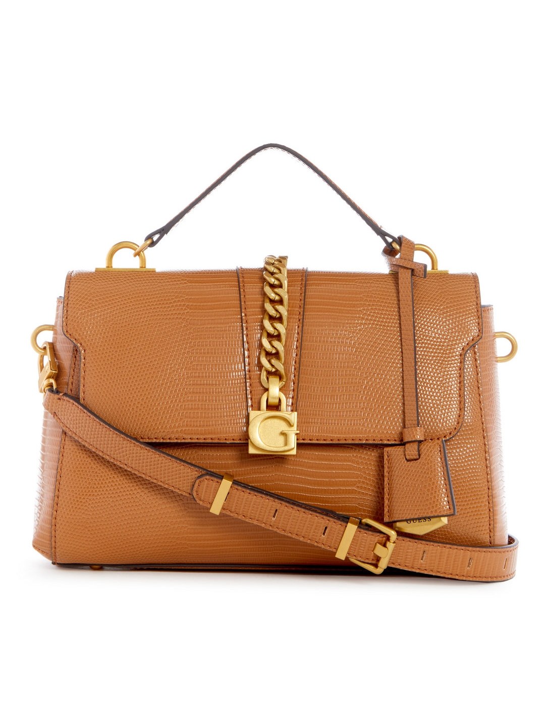 Pecan Textured Tiberia Top Handle Flap Satchel Bag