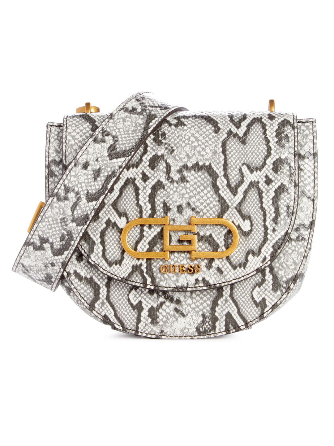 Women Natural Snake Skin Effect Fleet Mini Saddle Crossbody Bag