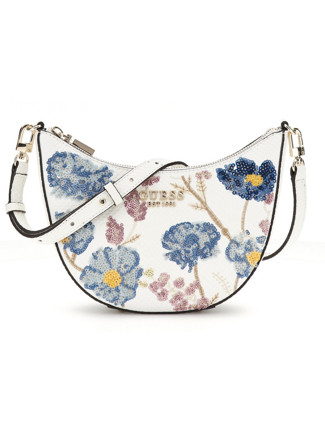 Guess Floral Multi Sequins Zaria Mini Top Zip Shoulder Bag