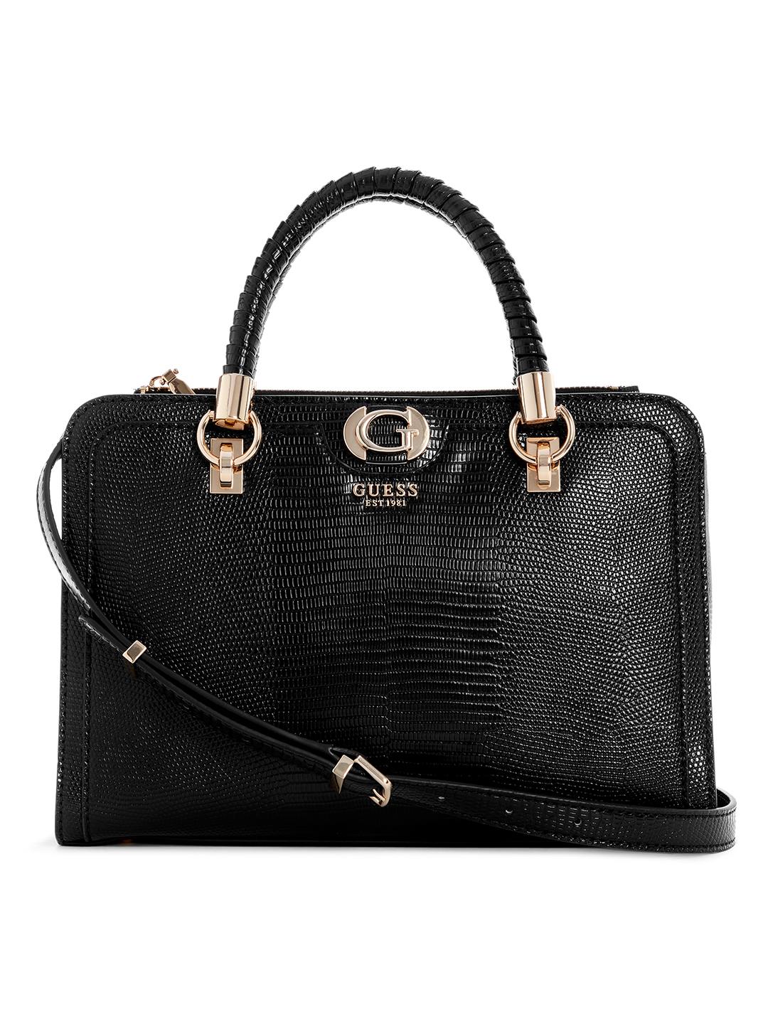 Black Textured Orlina Society Satchel Bag