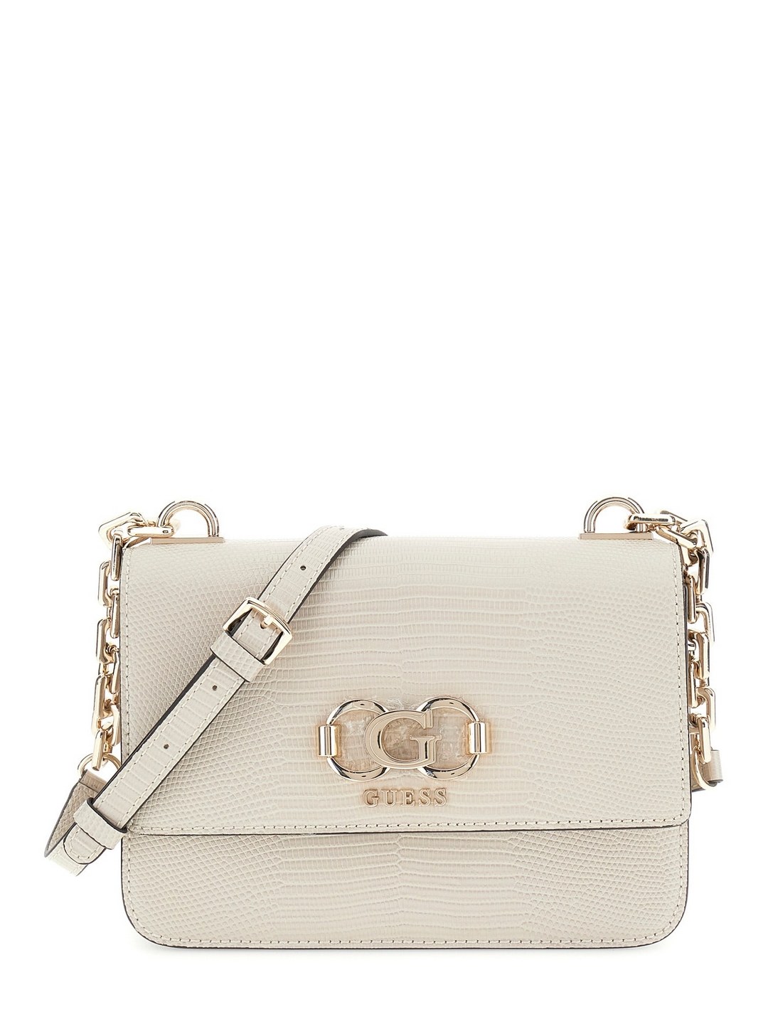 Guess Taupe Textured Salinge Flap Crossbody Bag