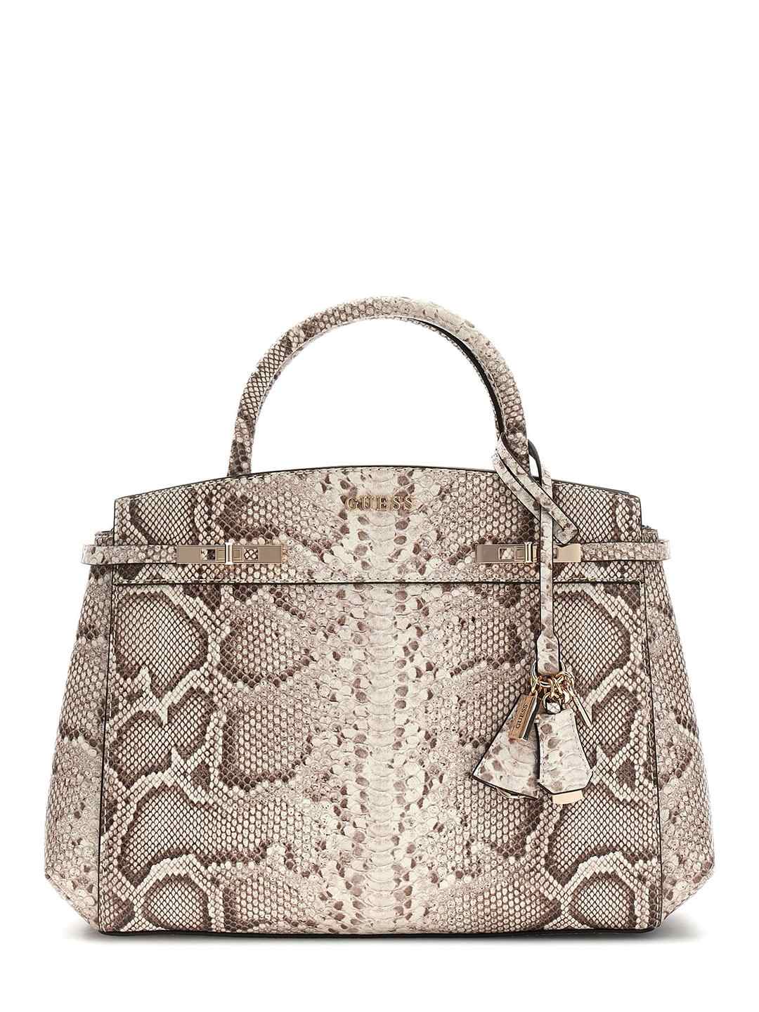 Natural Printed Zipper Melinda Triple Comp Satchel Bag