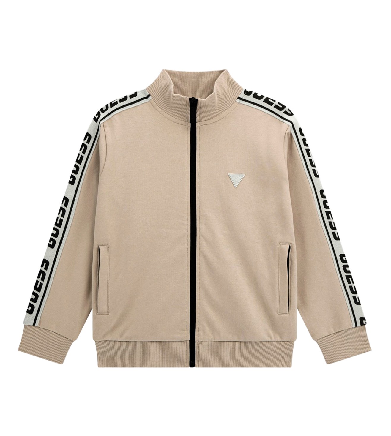 Guess Cotton Zipper Solid Beige Jacket for Boys