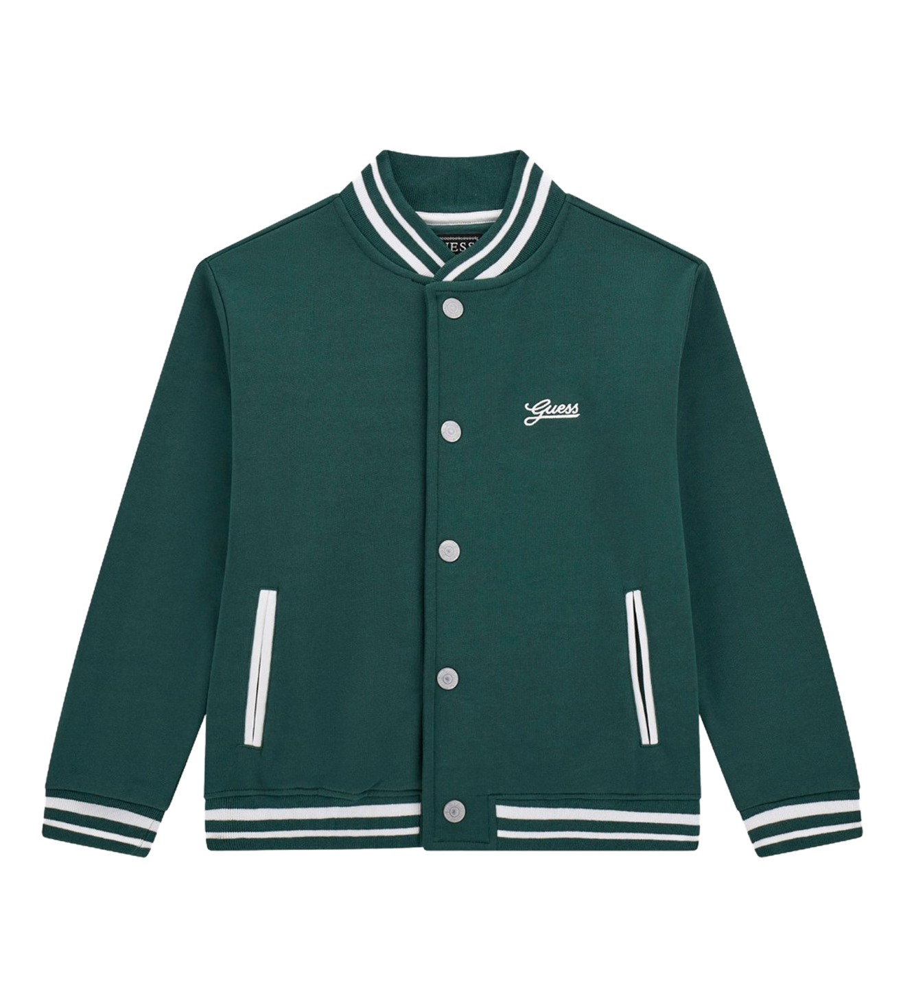 Guess Cotton Solid Green Button Jacket for Boys