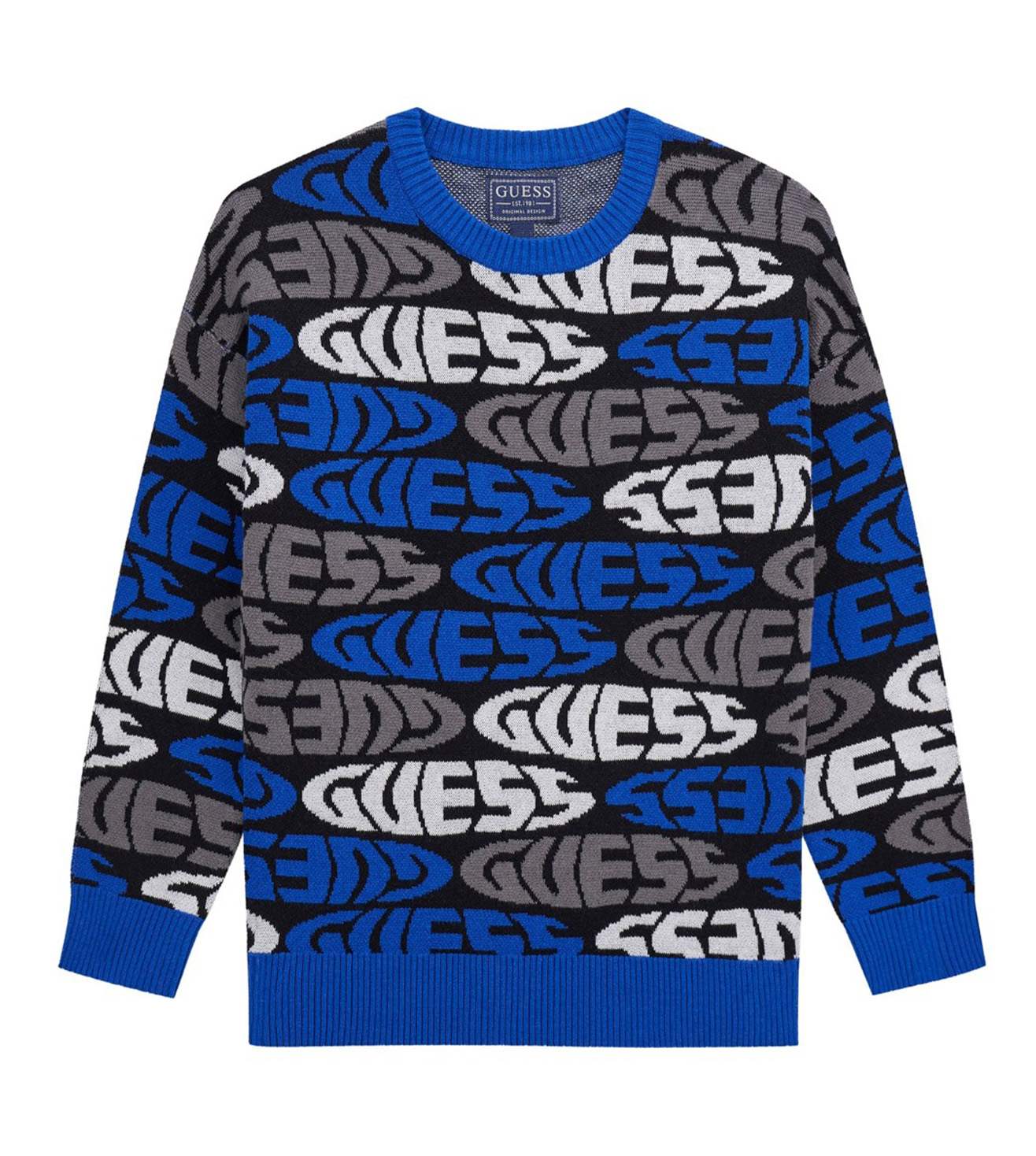 Guess Cotton Printed Blue Pullover Sweatshirt for Boys