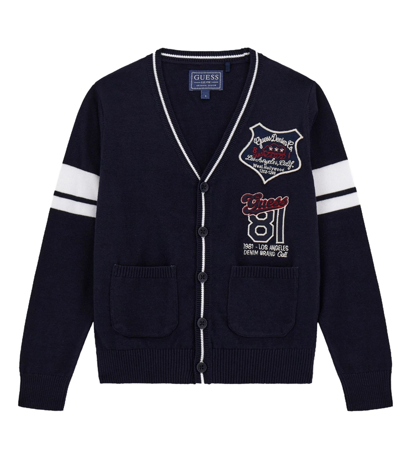 Guess Cotton Navy Blue Cardigan Sweater for Boys