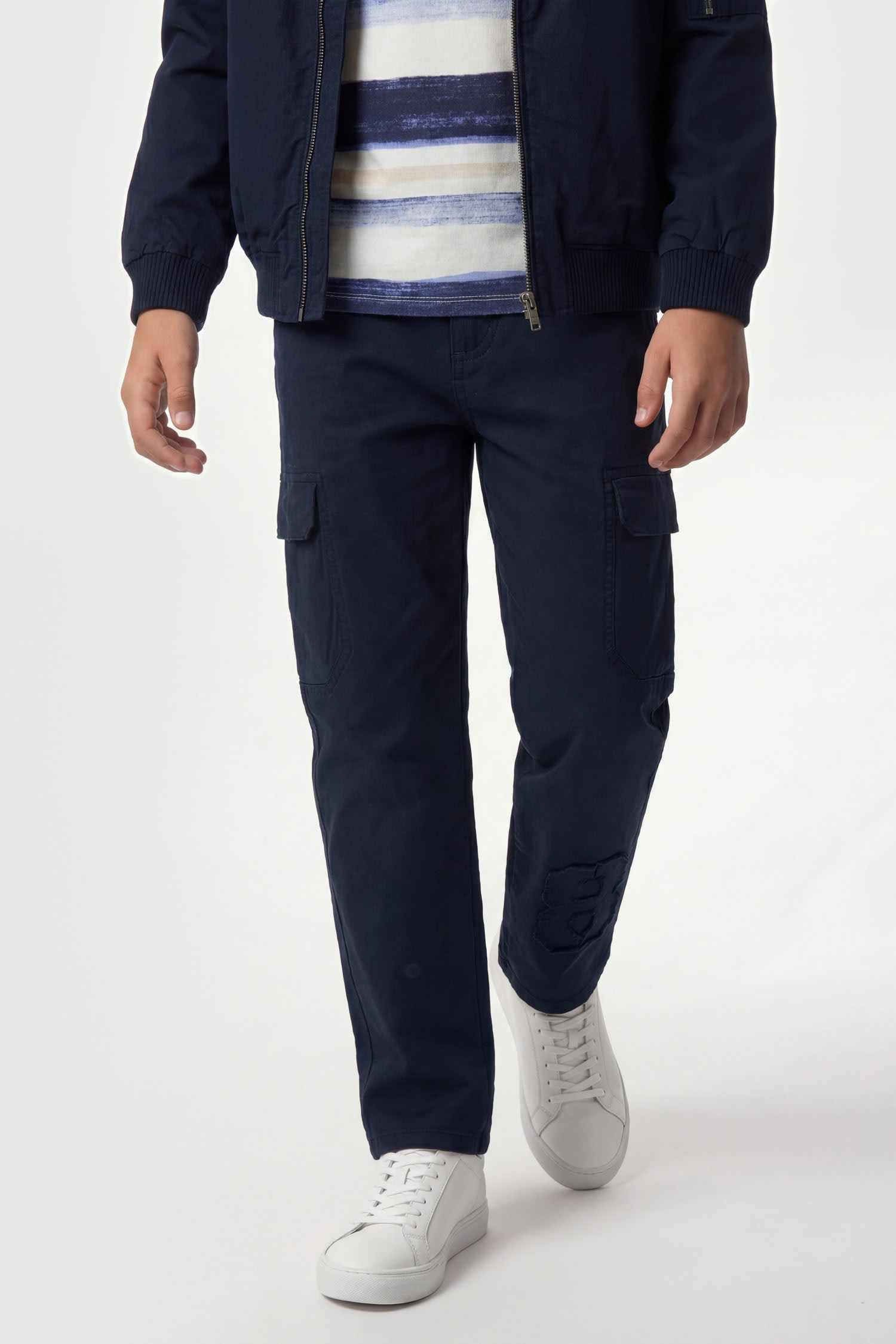 Guess Kids Boys Blue Solid Peached Stretch Twill Pants